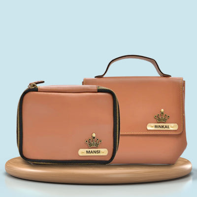 Personalized Mini make up kit + Sling bag - Tan