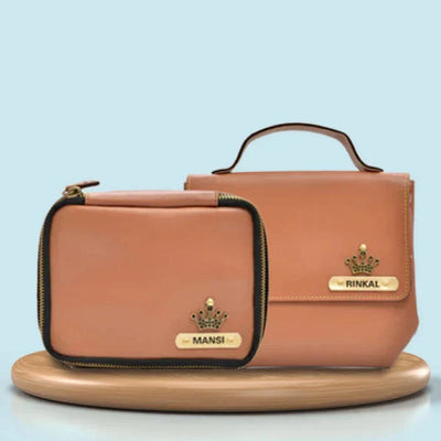 Personalized Mini make up kit + Sling bag - Tan