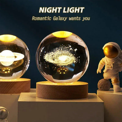 3D Crystal Galaxy Warm Led with Wood Base