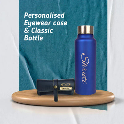 Customized Perfect Water Bottle and Eyewear Case - Blue