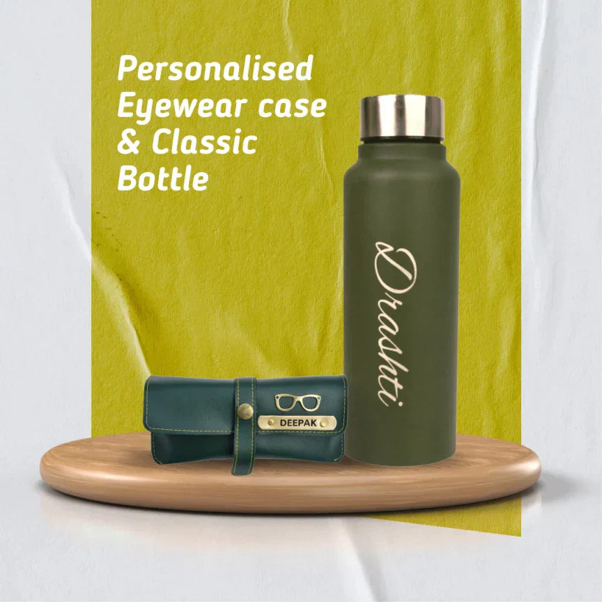 Customized Perfect Water Bottle and Eyewear Case - Green