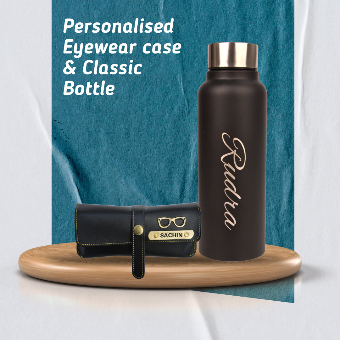 Customized Perfect Water Bottle and Eyewear Case - Black