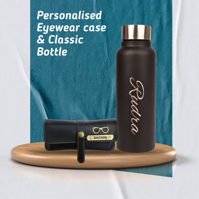 Customized Perfect Water Bottle and Eyewear Case - Black