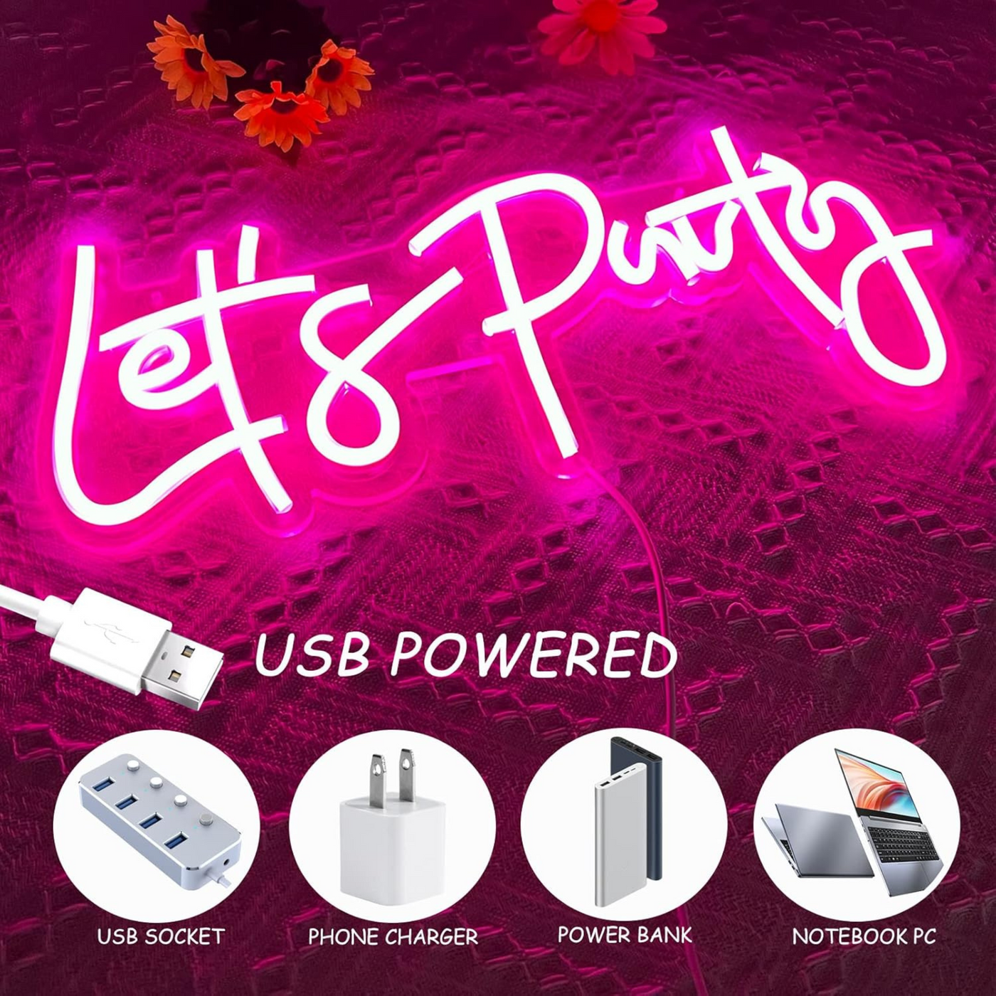 Lets Party Neon Sign -USB Decoration