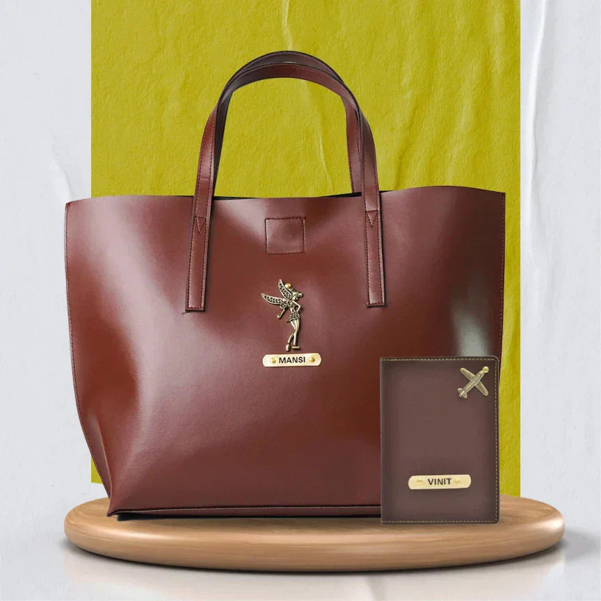 Customized Tote Bag and Passport Cover - Brown