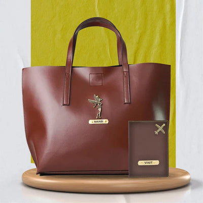 Customized Tote Bag and Passport Cover - Brown