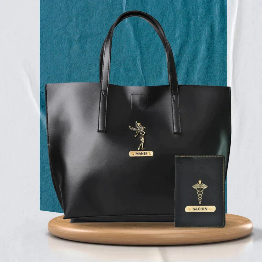 Customized Tote Bag and Passport Cover - Black