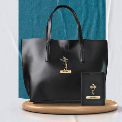 Customized Tote Bag and Passport Cover - Black