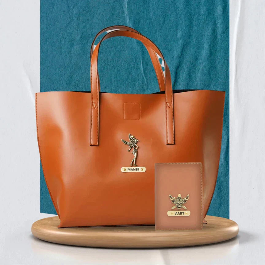 Customized Tote Bag and Passport Cover - Tan