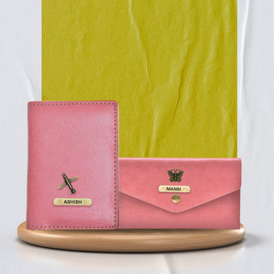 Customized Classy Leather Lady Wallet and Passport Cover Combo - Peach