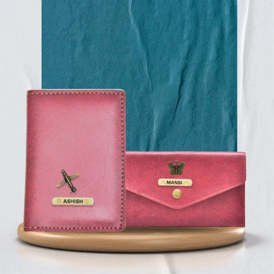 Customized Classy Leather Lady Wallet and Passport Cover Combo - Tan