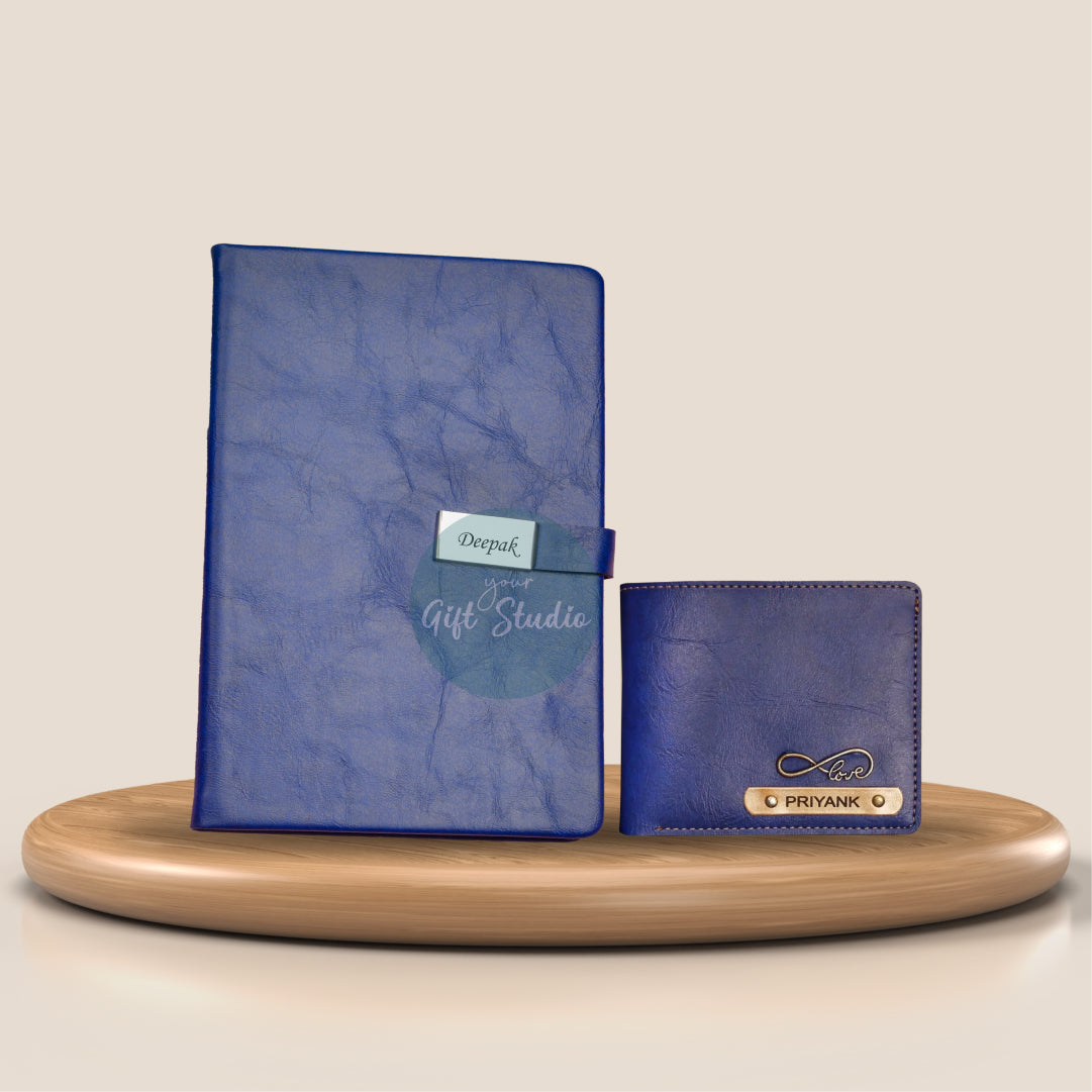 Customized Men's Wallet and Diary Combo - Blue