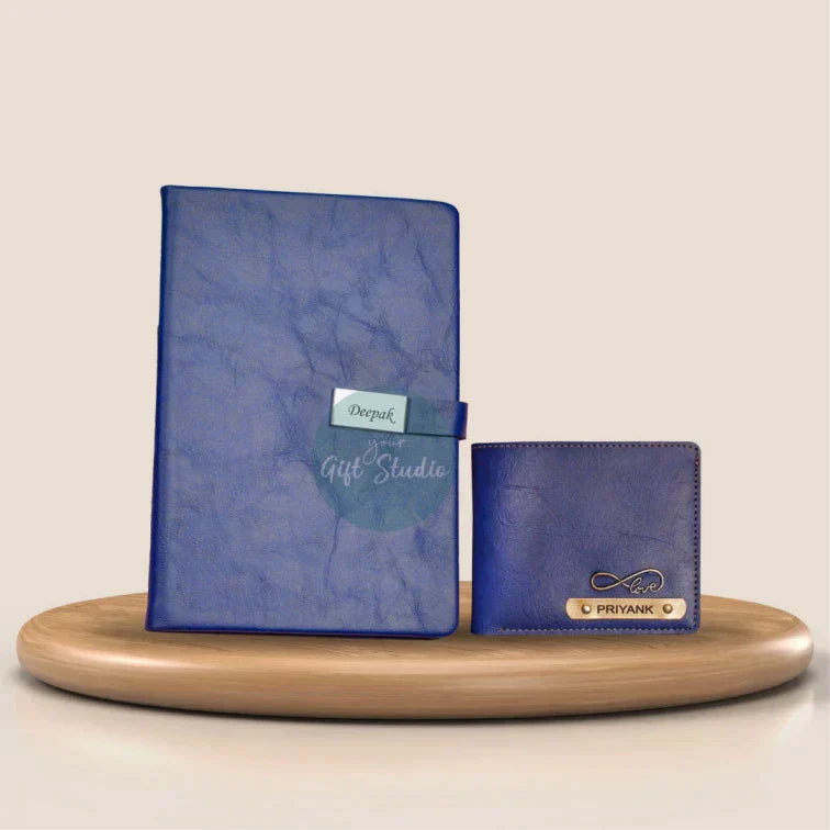 Customized Men's Wallet and Diary Combo - Blue