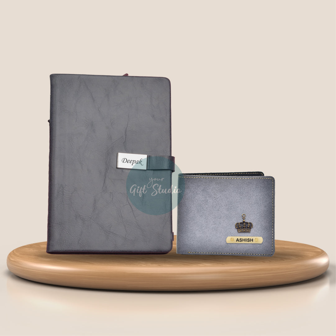 Customized Men's Wallet and Diary Combo - Grey