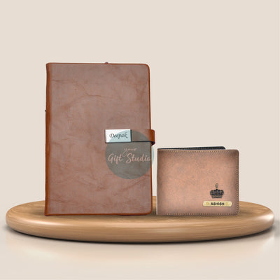 Customized Men's Wallet and Diary Combo - Tan
