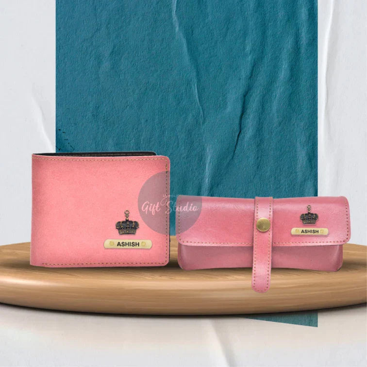 Customized Men's Wallet and Eyewear Case - Peach