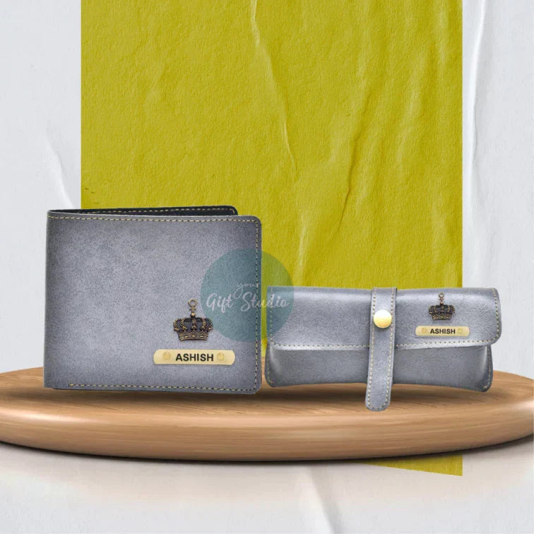 Customized Men's Wallet and Eyewear Case - Grey
