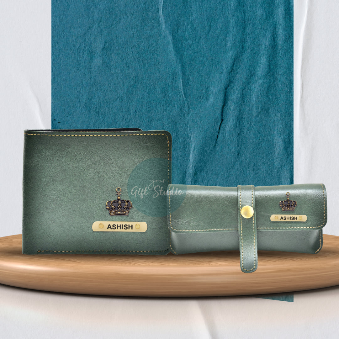 Customized Men's Wallet and Eyewear Case - Green