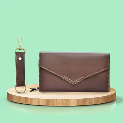 Vegan Leather Lady Wallet and Keychain - Brown